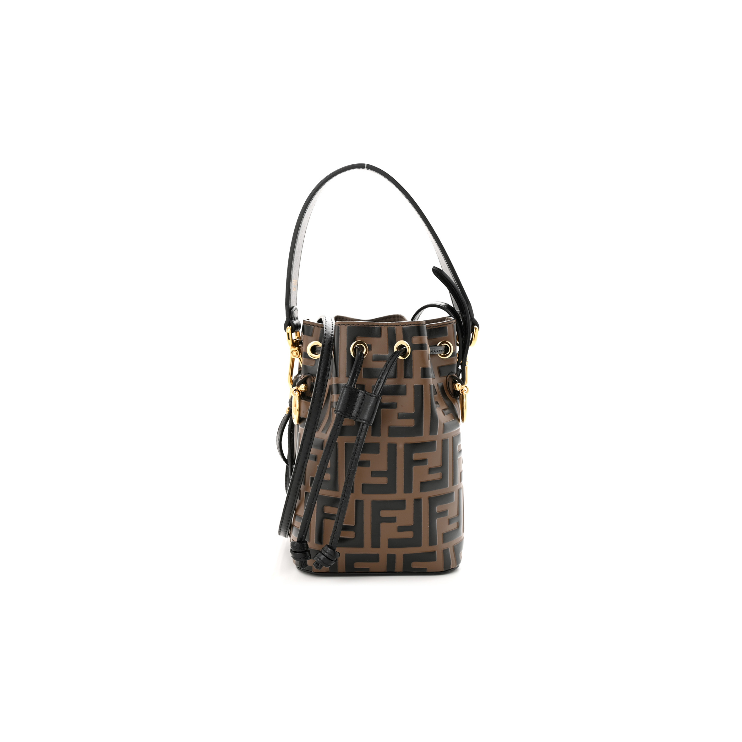 FENDI VITELLO LIBERTY F IS FENDI BI-COLOR FF 1974 EMBOSSED MINI MON TRESOR BUCKET BAG MAYA BLACK (18*12*10cm)