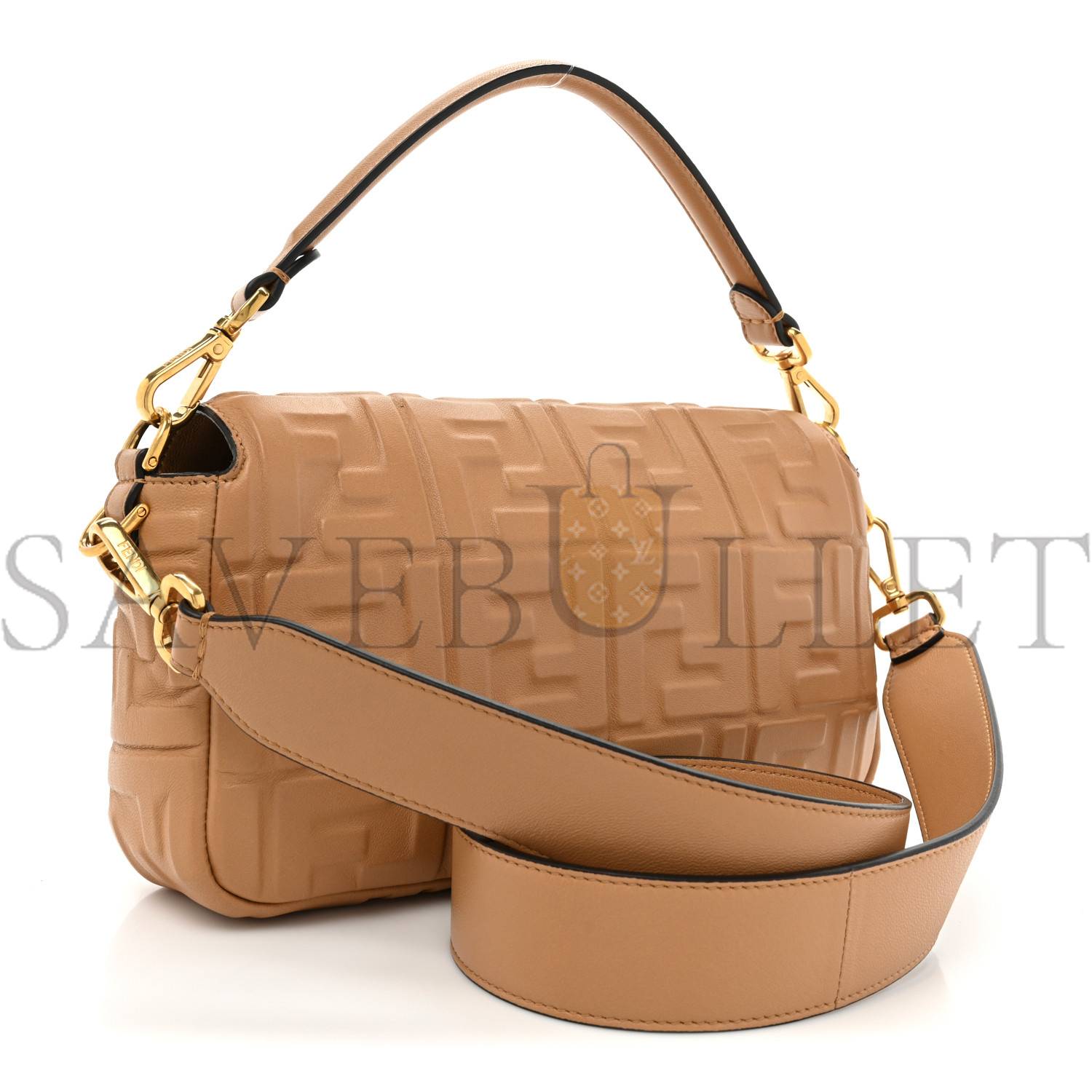 FENDI NAPPA FF 1974 EMBOSSED BAGUETTE MIELE SCURO (27*16*5cm)