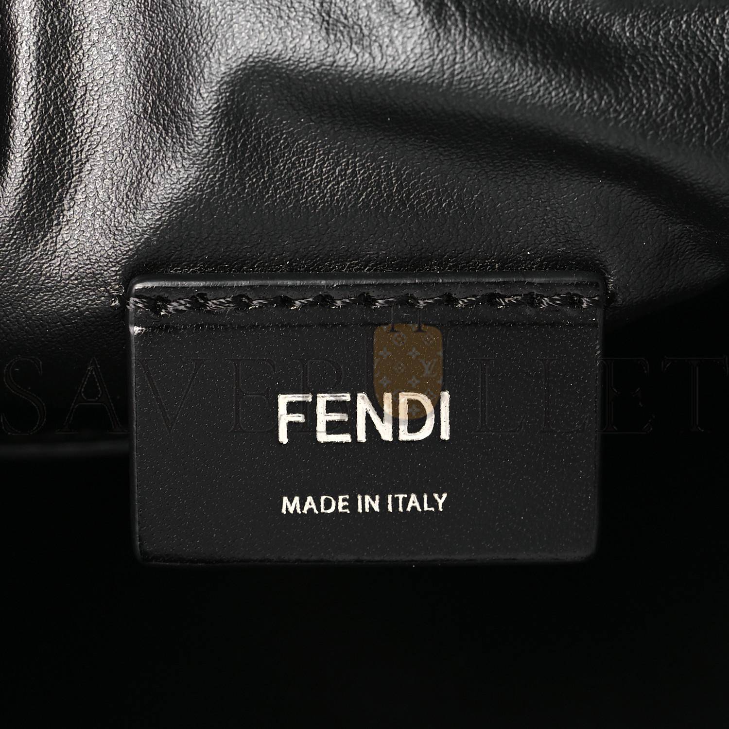 FENDI RECYCLED NYLON VITELLO GRACE LIGHT PEQUIN LOGO TRAVEL POUCH BLACK SUNFLOWER (25*13*11cm)