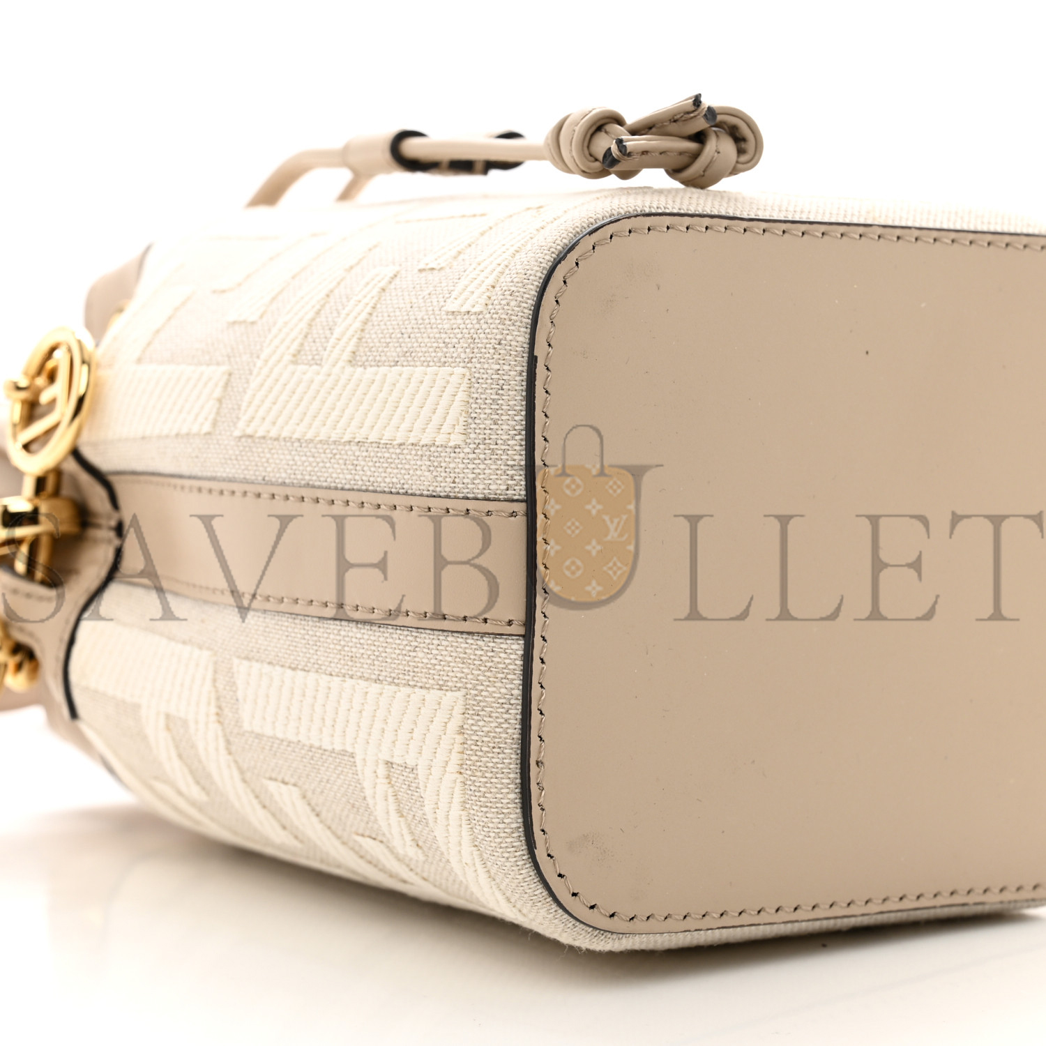 FENDI CANVAS NAPPA F IS FENDI FF EMBROIDERED MINI MON TRESOR BUCKET BAG GREZZO WHITE NUVOLA (18*12*10cm)