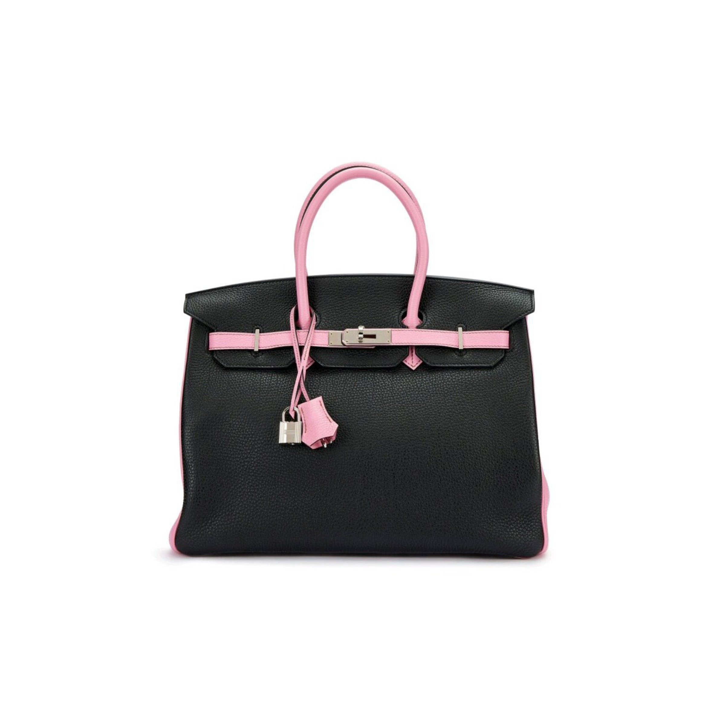 HERMES MASTER BIRKIN 30 TOGO LEATHER BLACK SILVER BUCKLE 3Q PINK PLATINUM BAG 112814583110 (30*23*15cm)