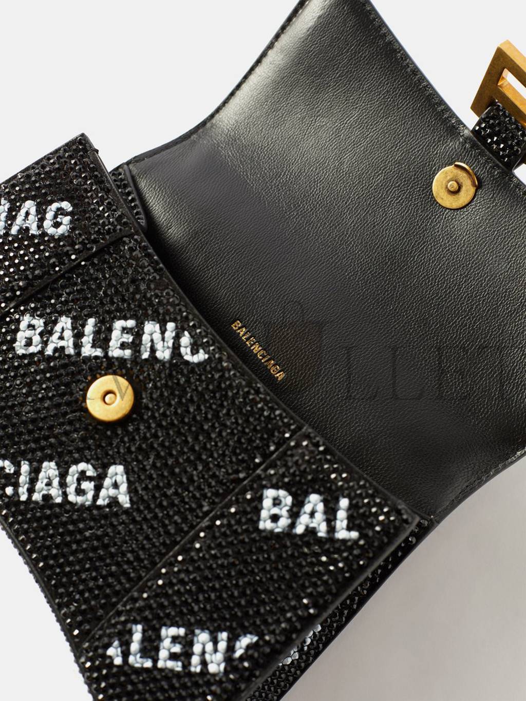 BALENCIAGA BLACK HOURGLASS XS CRYSTAL-EMBELLISHED HANDBAG MATCHESFASHION US (19*12*6.6cm)