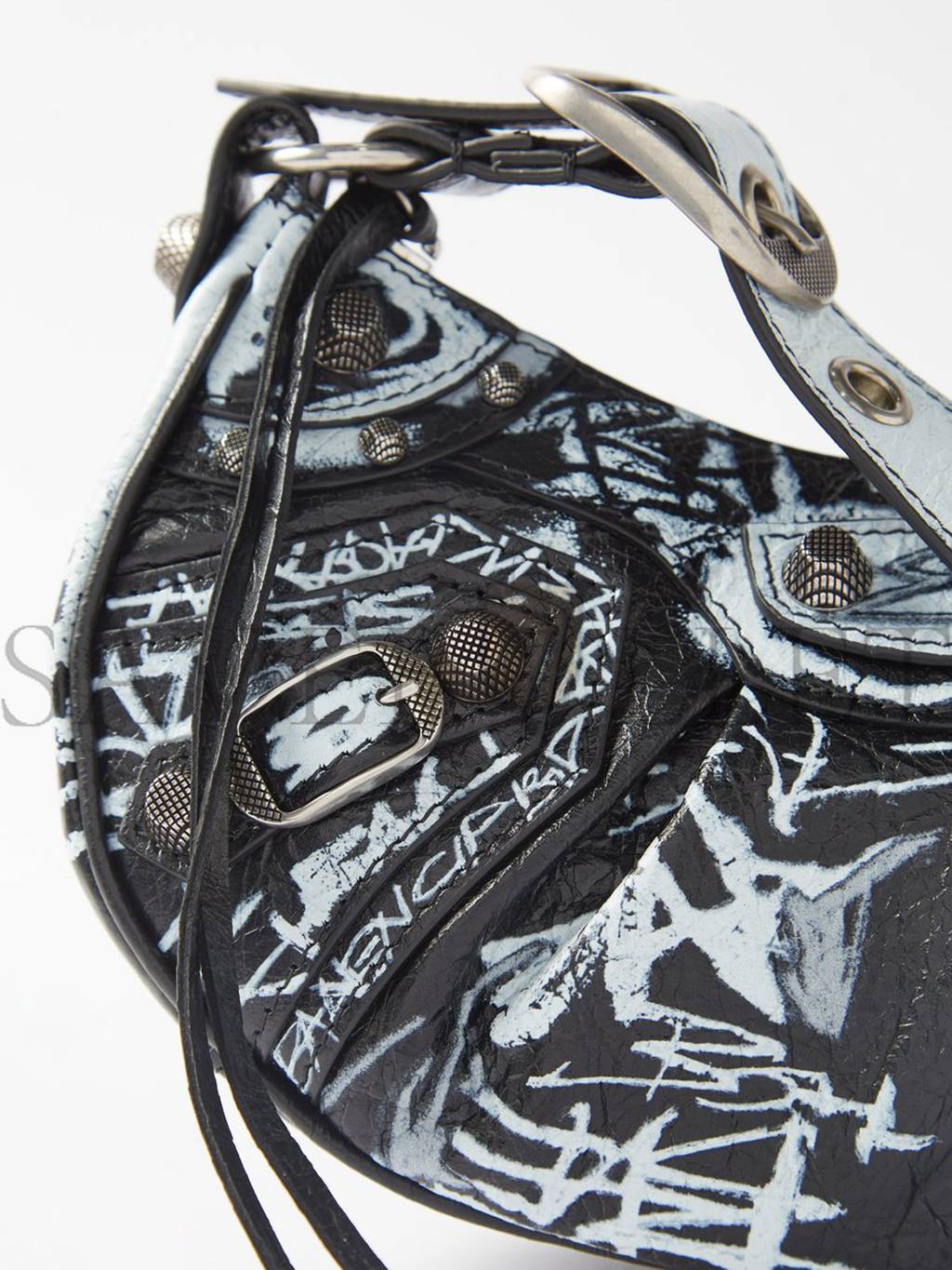 BALENCIAGA BLACK CAGOLE XS GRAFFITI-PRINT LEATHER SHOULDER BAG MATCHESFASHION US (25*12.1*7.1cm)