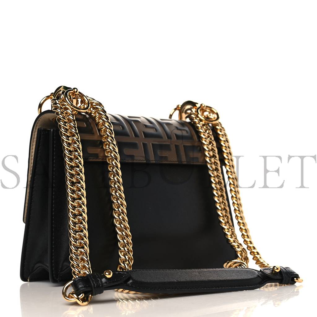 FENDI VITELLO LIBERTY BI-COLOR FF 1974 EMBOSSED SMALL KAN I SHOULDER BAG BLACK MAYA (19*16*9cm)